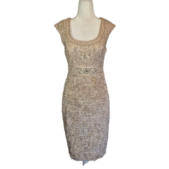 Vintage Y2K Sue Wong Nocturne Beige Embellished Cocktail Dress US 4 - Picture 1 of 7